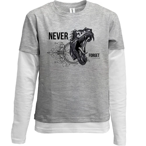 Комбинированный детский лонгслив, серый, Never forget Dinosaur