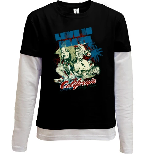 Комбинированный детский лонгслив, черный, Love is beach California