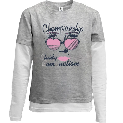 Комбинированный детский лонгслив, серый, Champiomship Stuidy Comauction