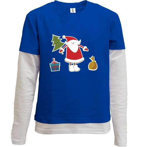 Комбинированный детский лонгслив с Дедом Морозом и ёлкой