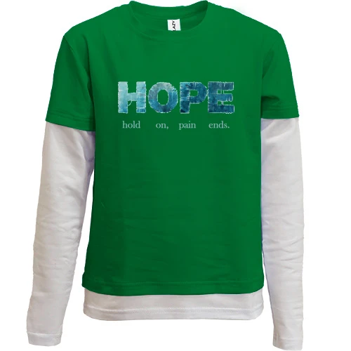 Комбинированный детский лонгслив, зеленый, hold on, pain ends (HOPE)