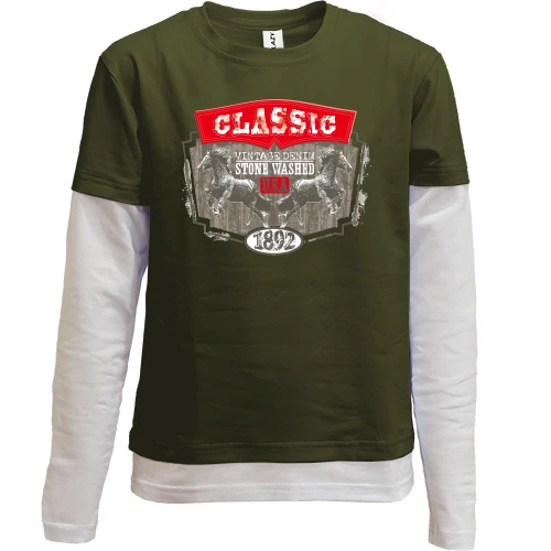 Комбинированный детский лонгслив, черный, Stone Washed 1892 Classic