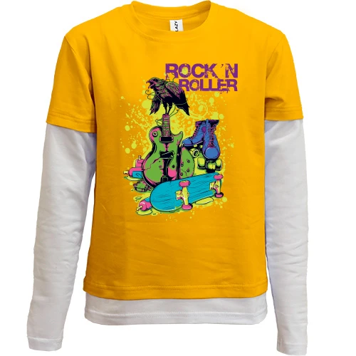 Комбинированный детский лонгслив, желтый, Rock and Roller
