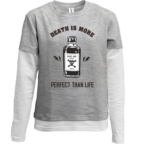 Комбинированный детский лонгслив, серый, Death is more perfect than life