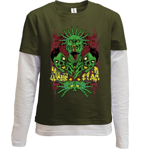 Комбинированный детский лонгслив, хаки, Zombie Star