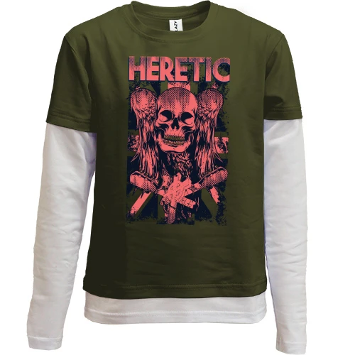 Комбинированный детский лонгслив, хаки, heretic