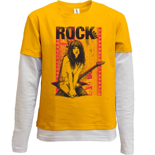 Комбинированный детский лонгслив, желтый, rock star girl