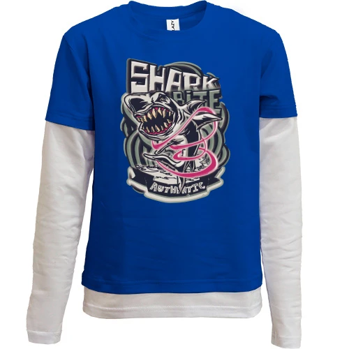 Комбинированный детский лонгслив, синий, Shark bite