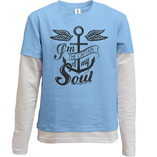 Комбинированный детский лонгслив, синий, i'm the captain of my soul