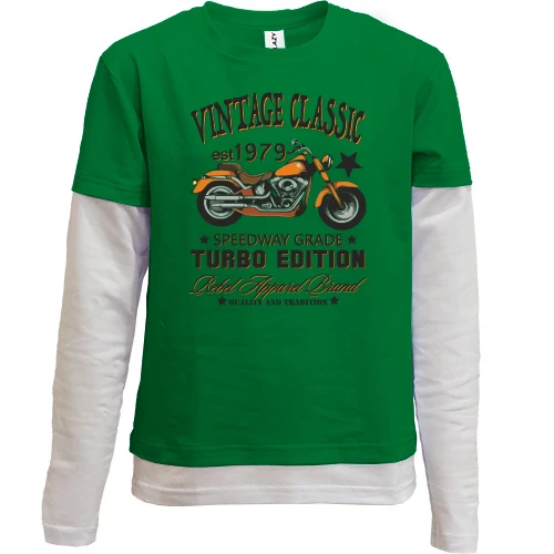 Комбинированный детский лонгслив, зеленый, vintage classic moto