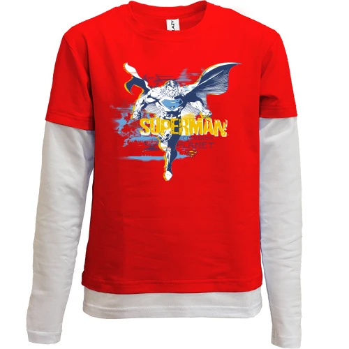Комбинированный детский лонгслив, красный, superman defending planet