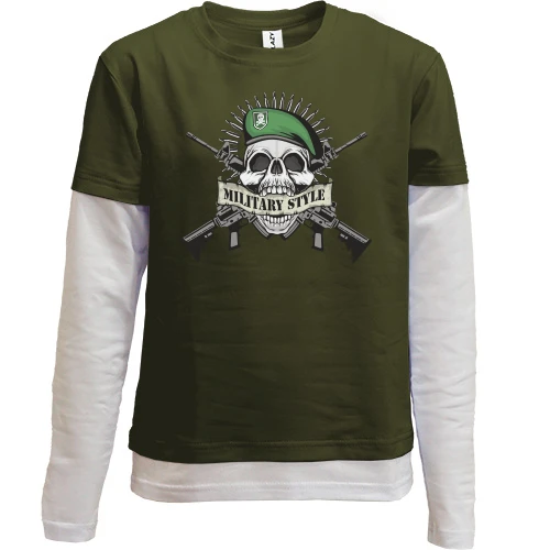 Комбинированный детский лонгслив, хаки, military style