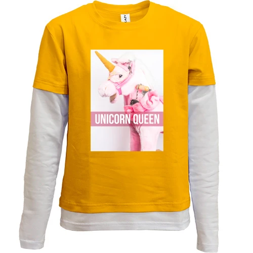 Комбинированный детский лонгслив, желтый, Unicorn Queen