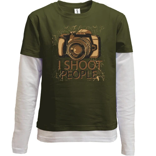 Комбинированный детский лонгслив, хаки, i shoot people
