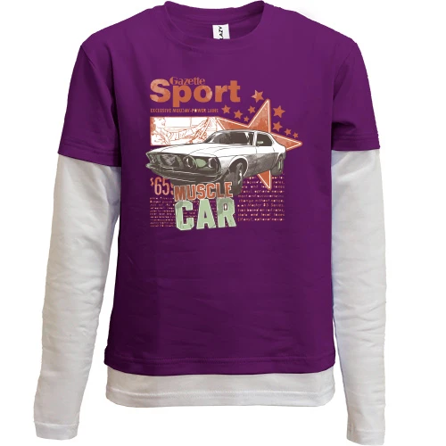 Комбинированный детский лонгслив, фиолетовый, sport muscle car