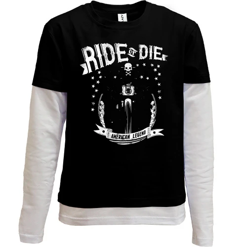 Комбинированный детский лонгслив, Черный, ride or die american legend