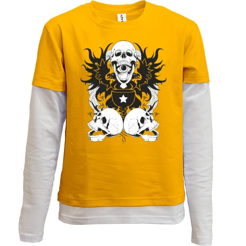 Комбинированный детский лонгслив, желтый, с черепами и орлами