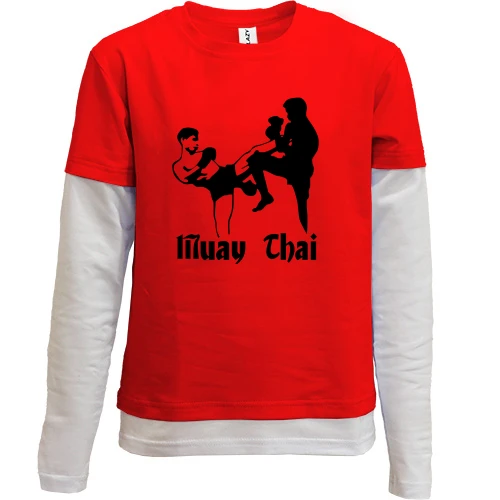 Комбинированный детский лонгслив Muay Thai с силуэтами бойцов