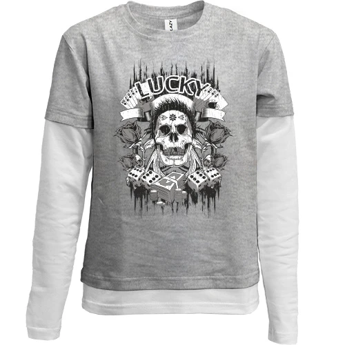 Комбинированный детский лонгслив, желтый, lucky skull