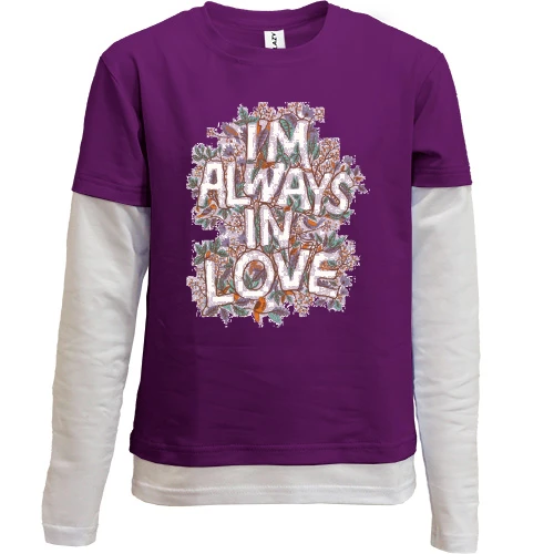 Комбинированный детский лонгслив, фиолетовый, i`m always in love