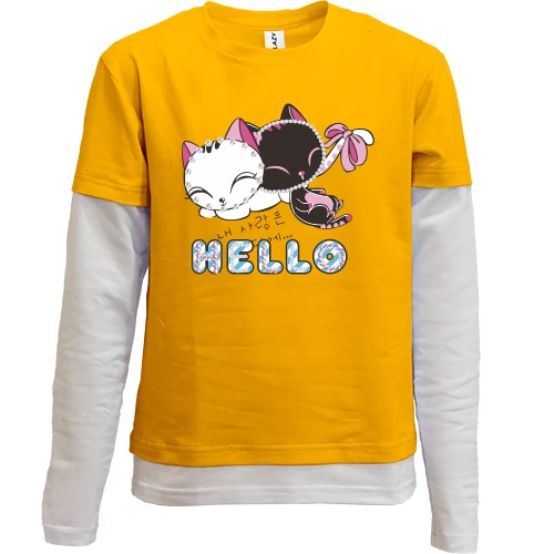Комбинированный детский лонгслив, желтый, hello cats