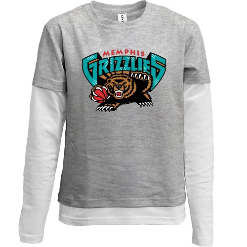 Комбінований дитячий лонгслів, Сірий, memphis grizzlies bear