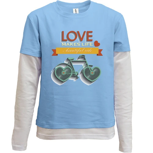 Комбинированный детский лонгслив, синий, love makes life a beautiful ride
