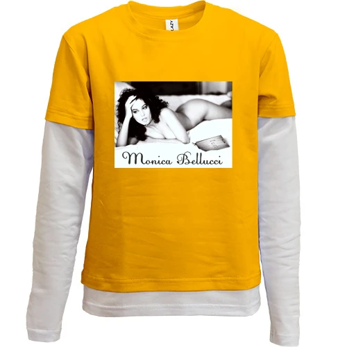 Комбинированный детский лонгслив, желтый, MONICA BELLUCCI в кровати