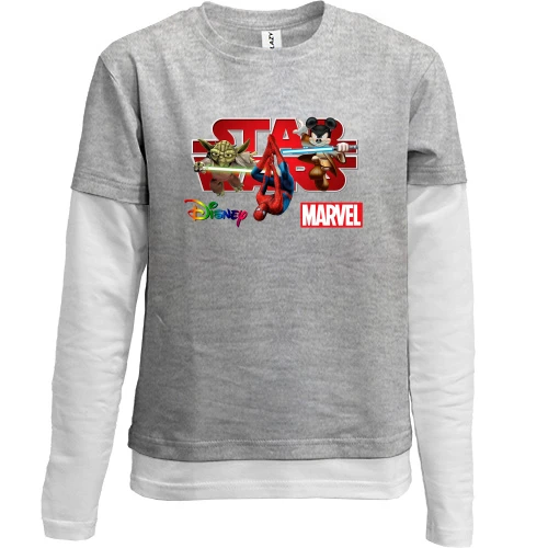 Комбинированный детский лонгслив, серый, Disney-Marvel Star Wars