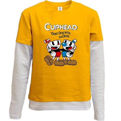 Комбинированный детский лонгслив, желтый, Cuphead
