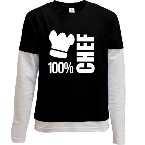 Комбинированный детский лонгслив, черный, для Шеф повара "100% chef"