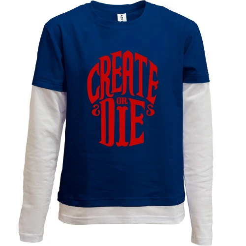 Комбинированный детский лонгслив, Синий, с надписью Create or die