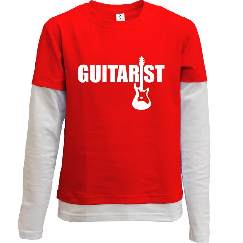 Комбинированный детский лонгслив, красный, с гитарой "guitarist"