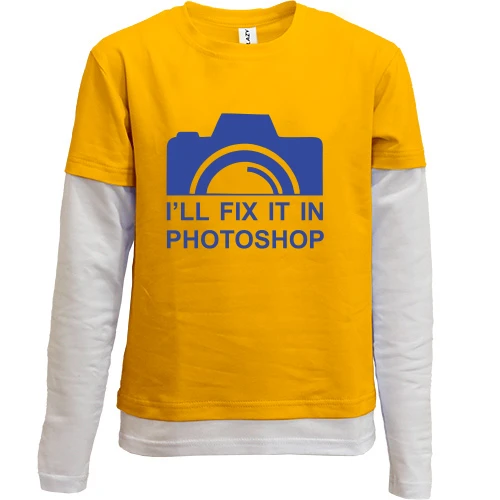 Комбинированный детский лонгслив, желтый, с фотокамерой "i`ll fix it in photoshop"