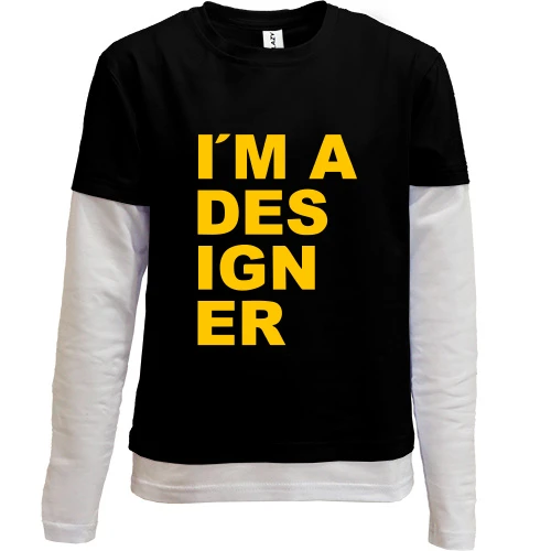 Комбинированный детский лонгслив, черный, для дизайнера "i`m a designer"