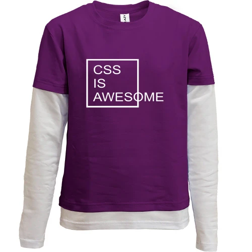 Комбінований дитячий лонгслів, фіолетовий, з написом "Css is awesome"