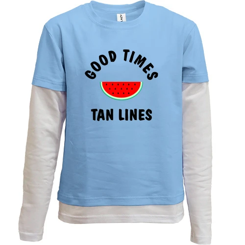 Комбинированный детский лонгслив с долькой арбуза и надписью «GOOD TIMES TAN LINES»