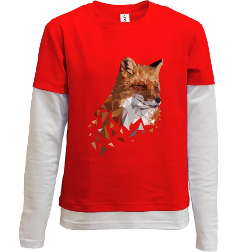 Комбинированный детский лонгслив, красный, с дизайнерской лисицей