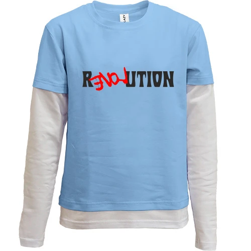 Комбинированный детский лонгслив, синий, с надписью "REVOLUTION LOVE"