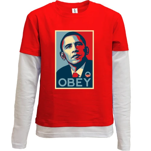 Комбинированный детский лонгслив, красный, Obey Obama