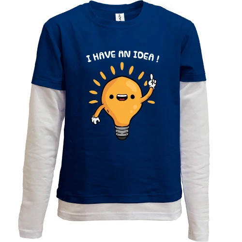 Комбинированный детский лонгслив, Синий, с лампочкой "i have an idea!"