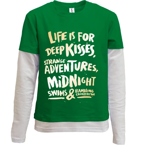 Комбинированный детский лонгслив, черный, Life is for Deep Kisses
