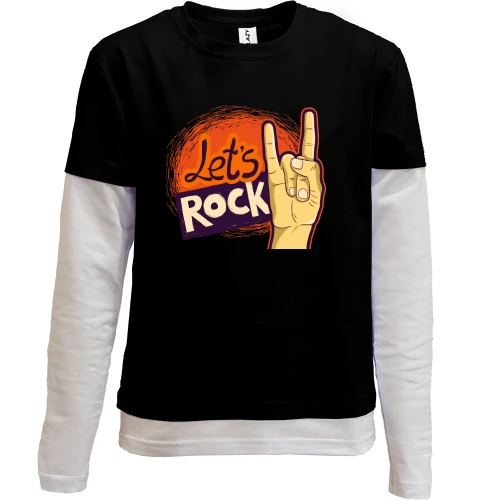 Комбінований дитячий лонгслів, Чорний, з написом Let`s rock