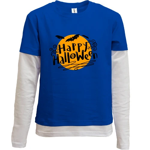 Комбинированный детский лонгслив, синий, с луной "Happy Halloween"
