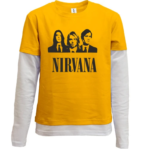 Комбинированный детский лонгслив с портретами участников группы Nirvana и надписью «NIRVANA»