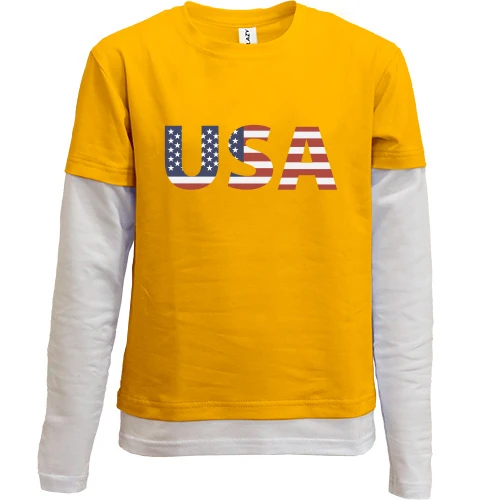 Комбинированный детский лонгслив, желтый, с надписью "USA"