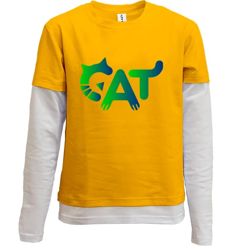 Комбинированный детский лонгслив, желтый, с надписью "cat"