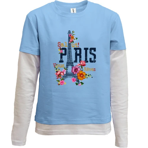 Комбинированный детский лонгслив с Эйфелевой башней "Salut Paris!"