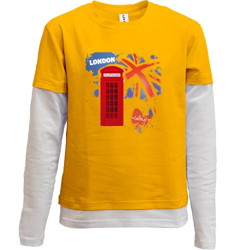 Комбинированный детский лонгслив c телефонной будкой "London calling!"