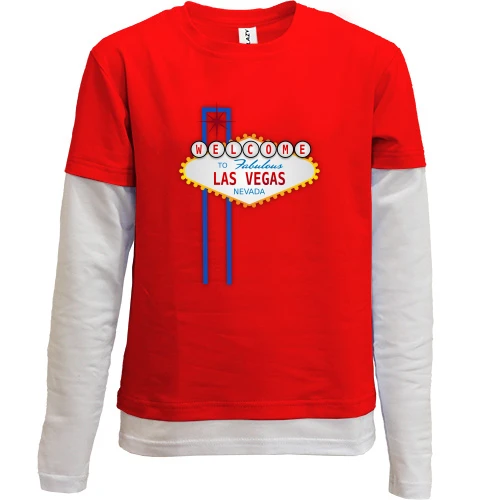 Комбінований дитячий лонгслів, Червоний, c покажчиком "welcome to Las Vegas"